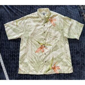 Tommy Bahama Mens Hawaiian Shirt Green Floral Silk Size‎ Large